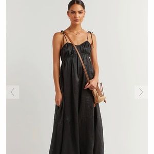 DISSH NWT Black gathered empire waist floor-length dress